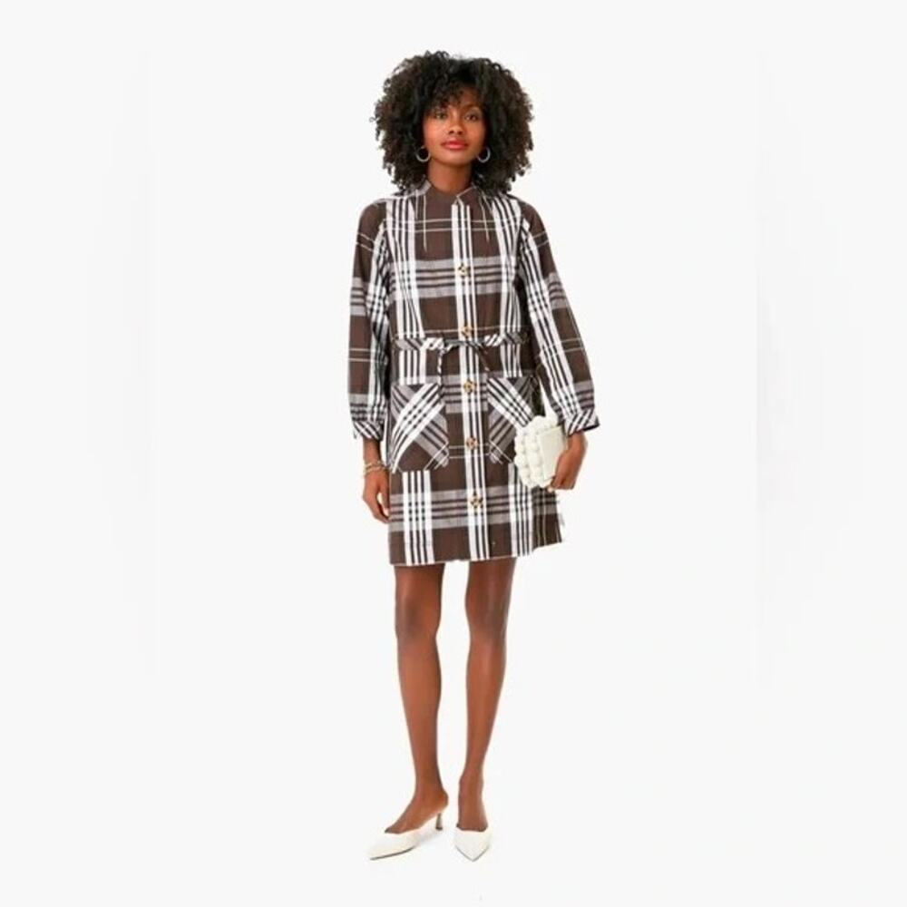 Tuckernuck Cedar Check Crosby Dress Plaid Cotton | Brown | SZ‎ S